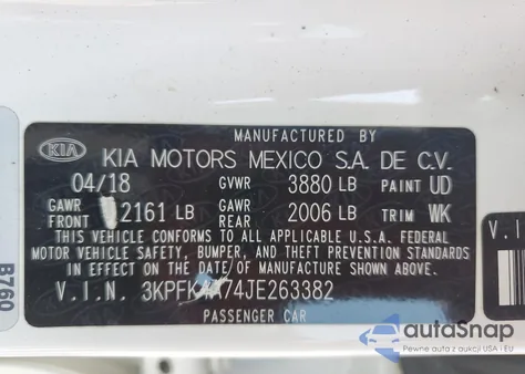 2018 Kia Forte Lx z USA, uszkodzony, nr VIN 3KPFK4A74JE263382